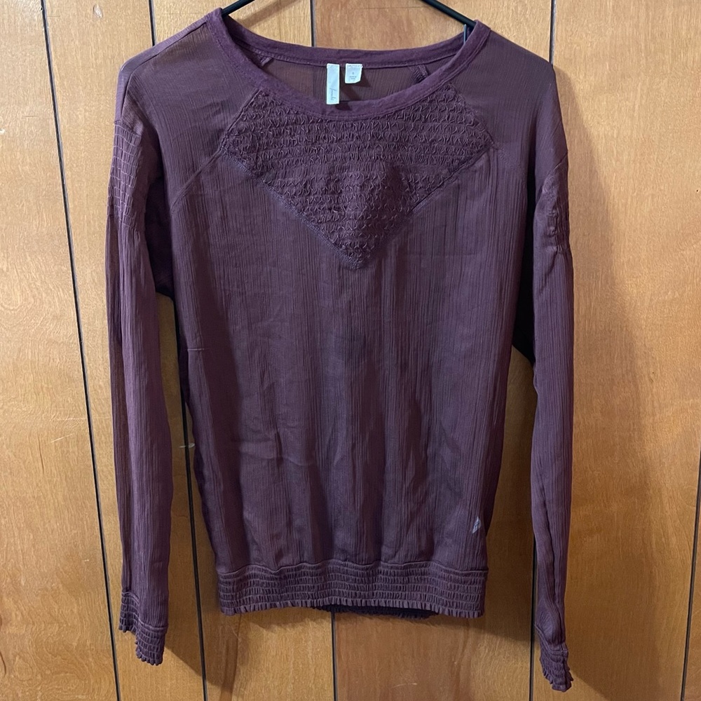 🔴 Frenchi Mesh Sheer Shirt Blouse Top See Through Purple Size S